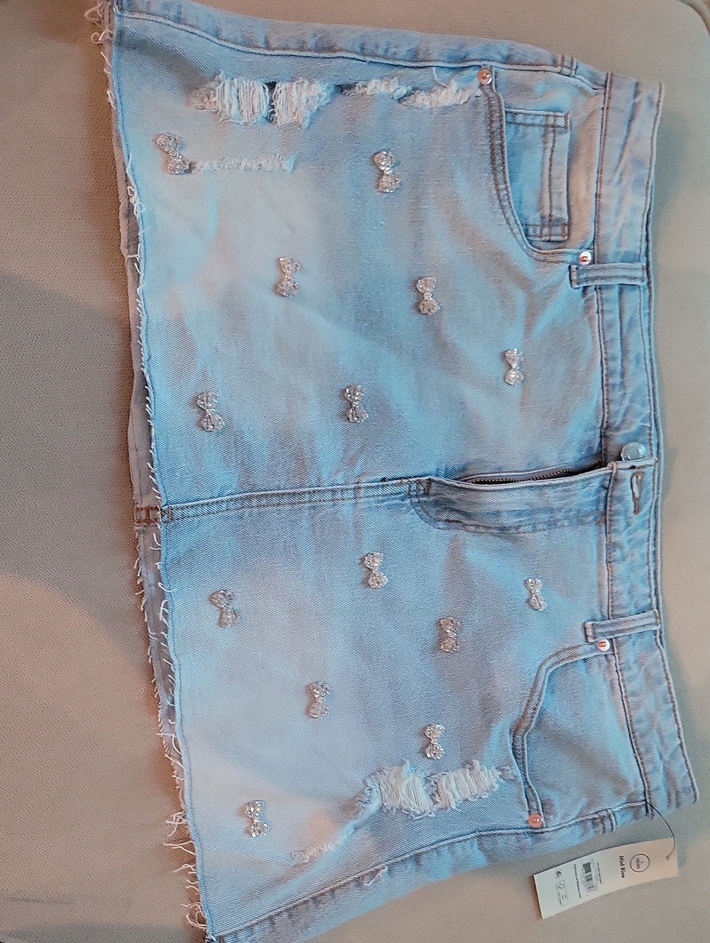 No Boundaries Light Blue Embellished Denim Skirt